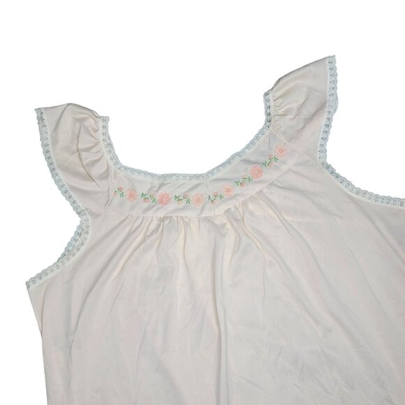 Vintage Katz Medium sheer Nightgown with Lace Trim & Floral Embroidery flowers - Picture 2 of 8